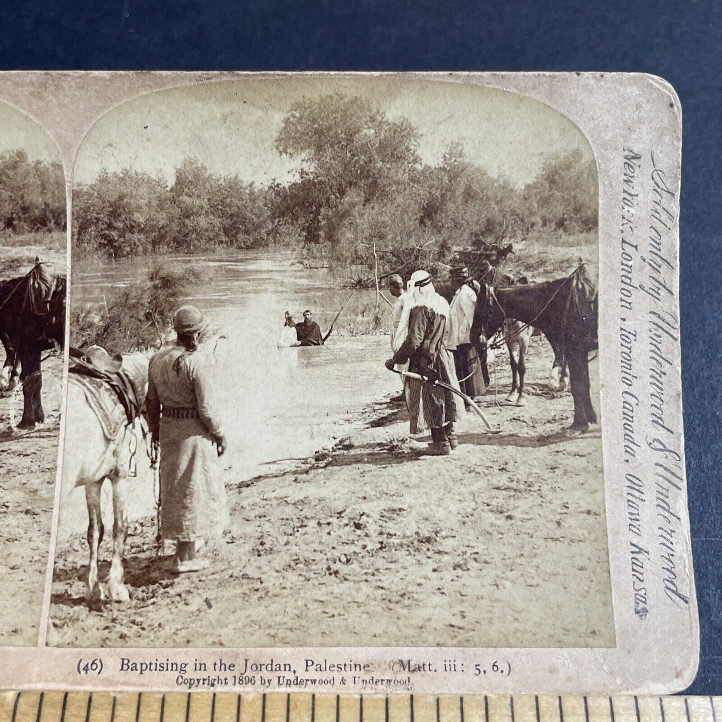 Antique 1896 Baptising Christians In The Jordan River Stereoview Photo Card 4510