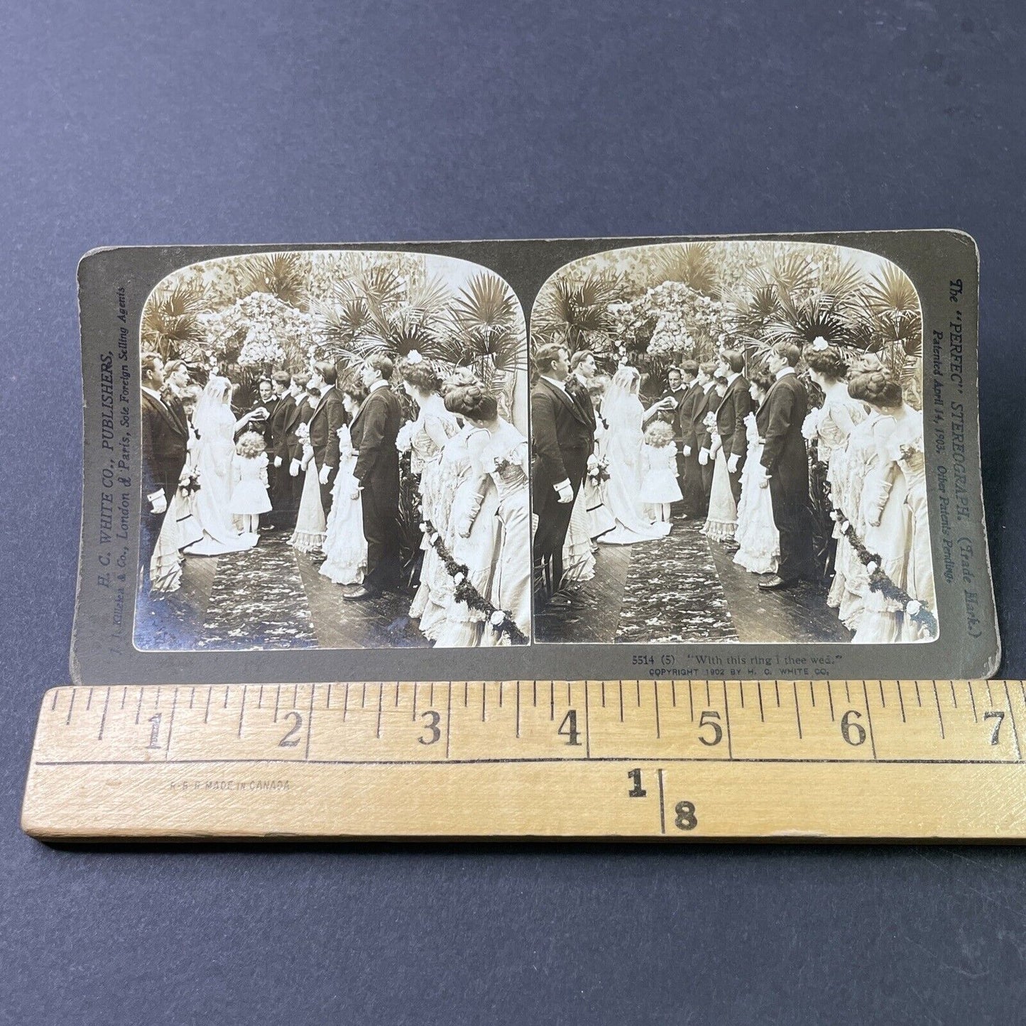 Antique 1902 Groom Places Ring On Victorian Bride Stereoview Photo Card P2990