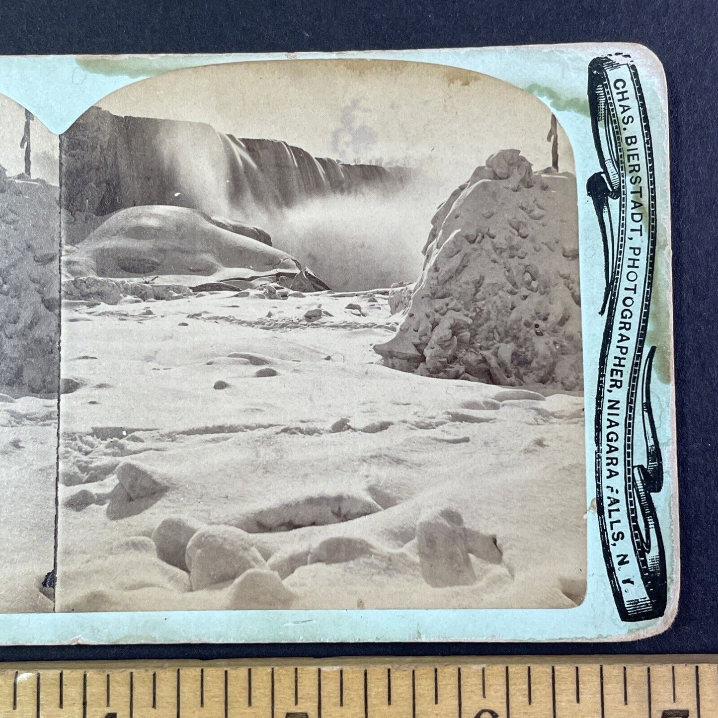 Base of Niagara Falls Frozen River Stereoview Charles Bierstadt c1870s Y2232