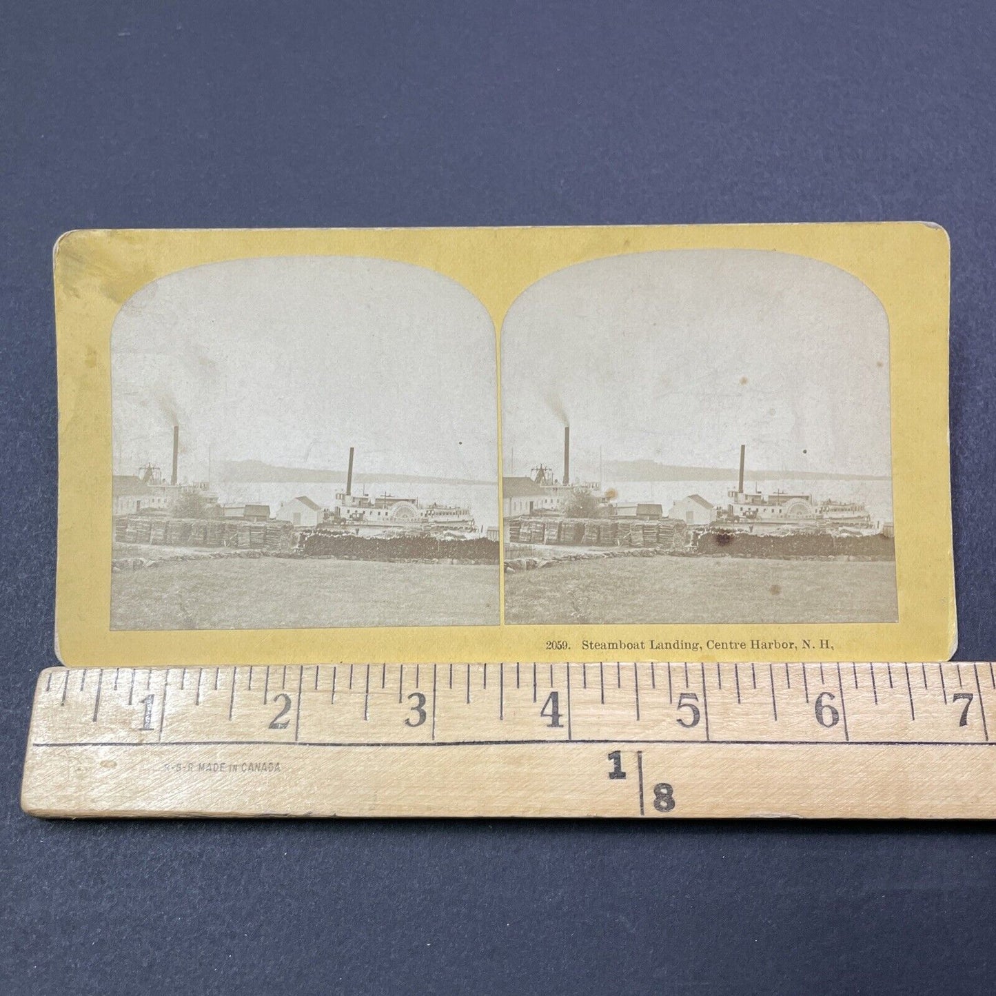 Antique 1860s Steamboats Center Harbor New Hampshire Stereoview Photo Card V2028