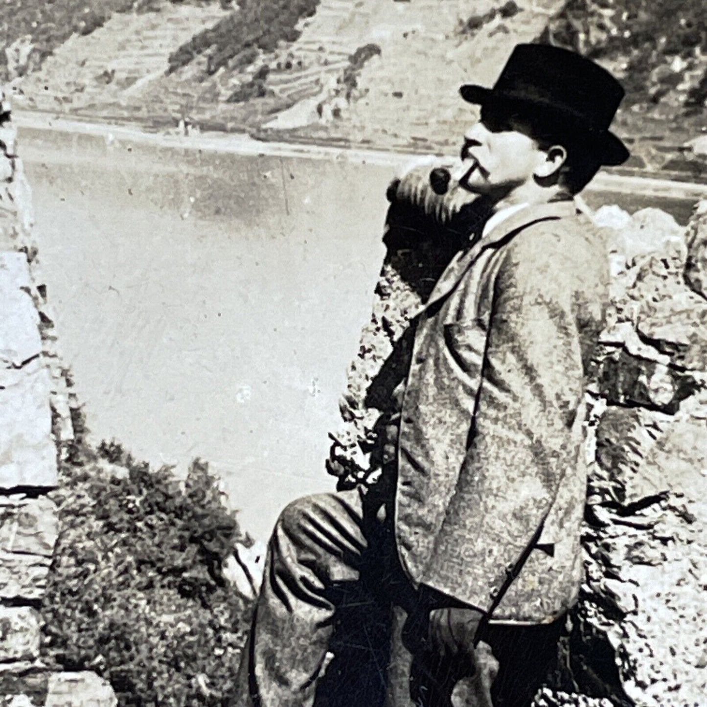 Antique 1909 German Man Smoking A Pipe Stereoview Photo Card V2863