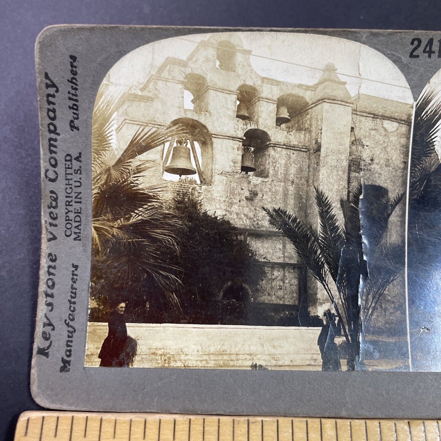 Antique 1909 San Gabriel Mission Church California Stereoview Photo Card P3595