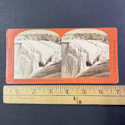 Frozen Niagara Falls Ice Block Stereoview George Barker Antique c1870s Y1777