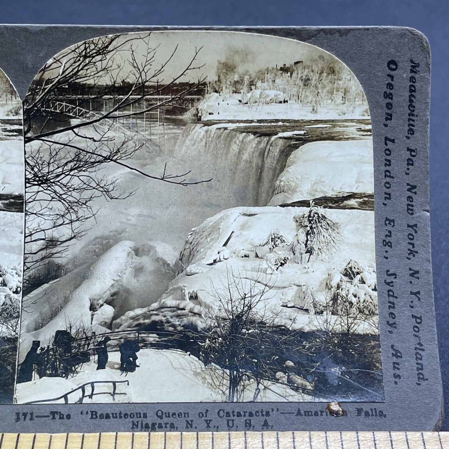 Antique 1909 Frozen Niagara Falls New York Stereoview Photo Card P1910