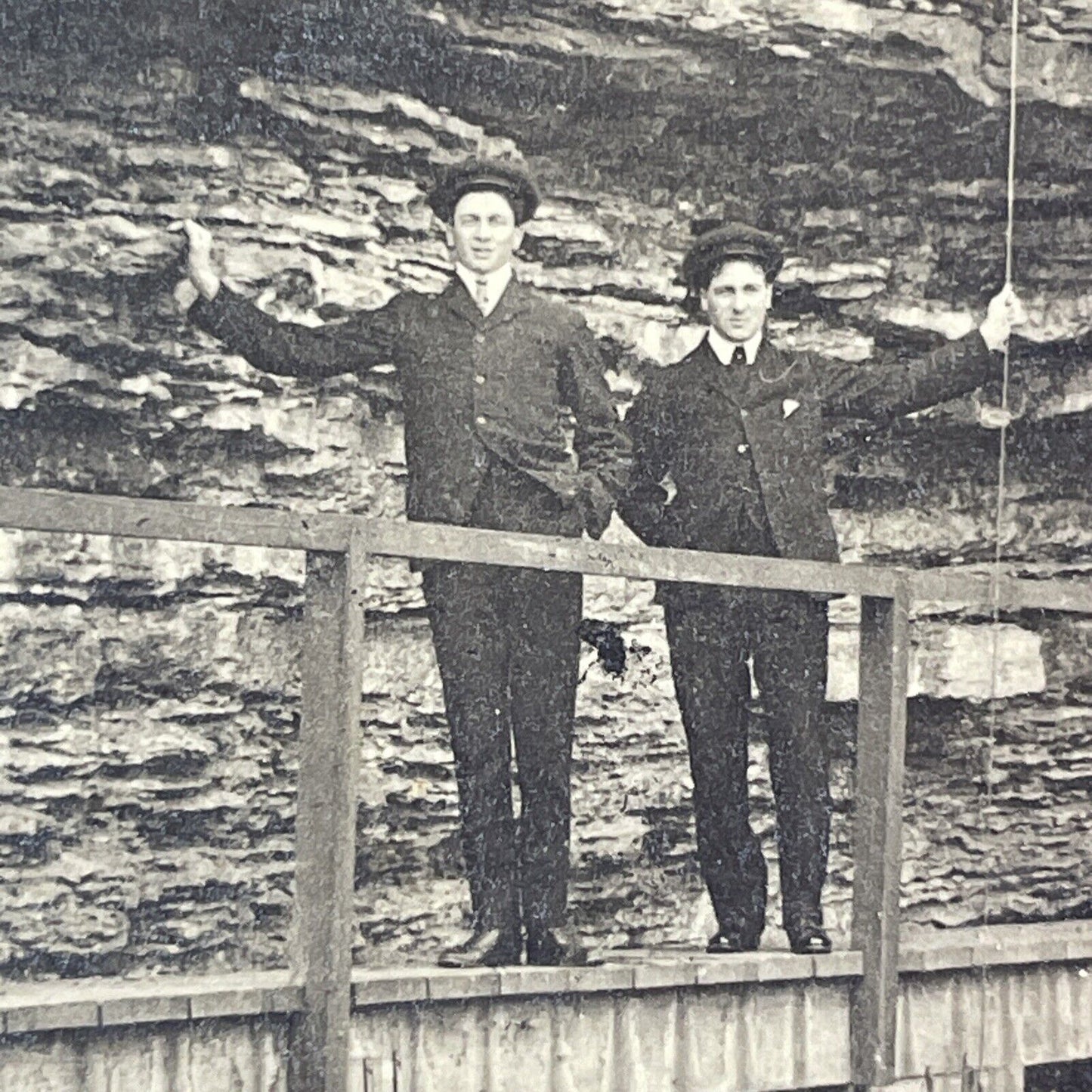 Men Standing in Watkins Glen Gorge Stereoview New York Antique c1890 X3893