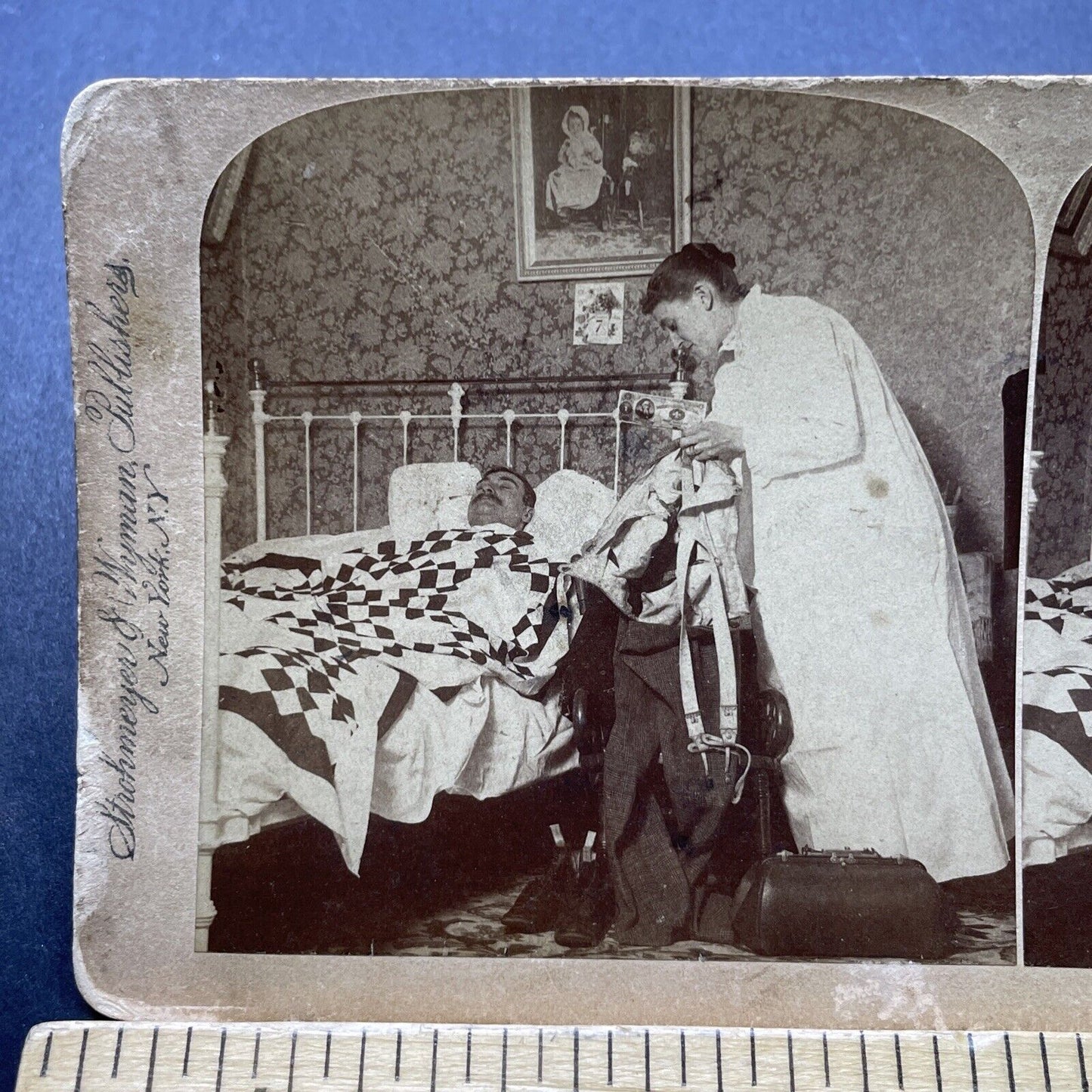 Antique 1896 Prostitute Steals From Sleeping Man Stereoview Photo Card P2365