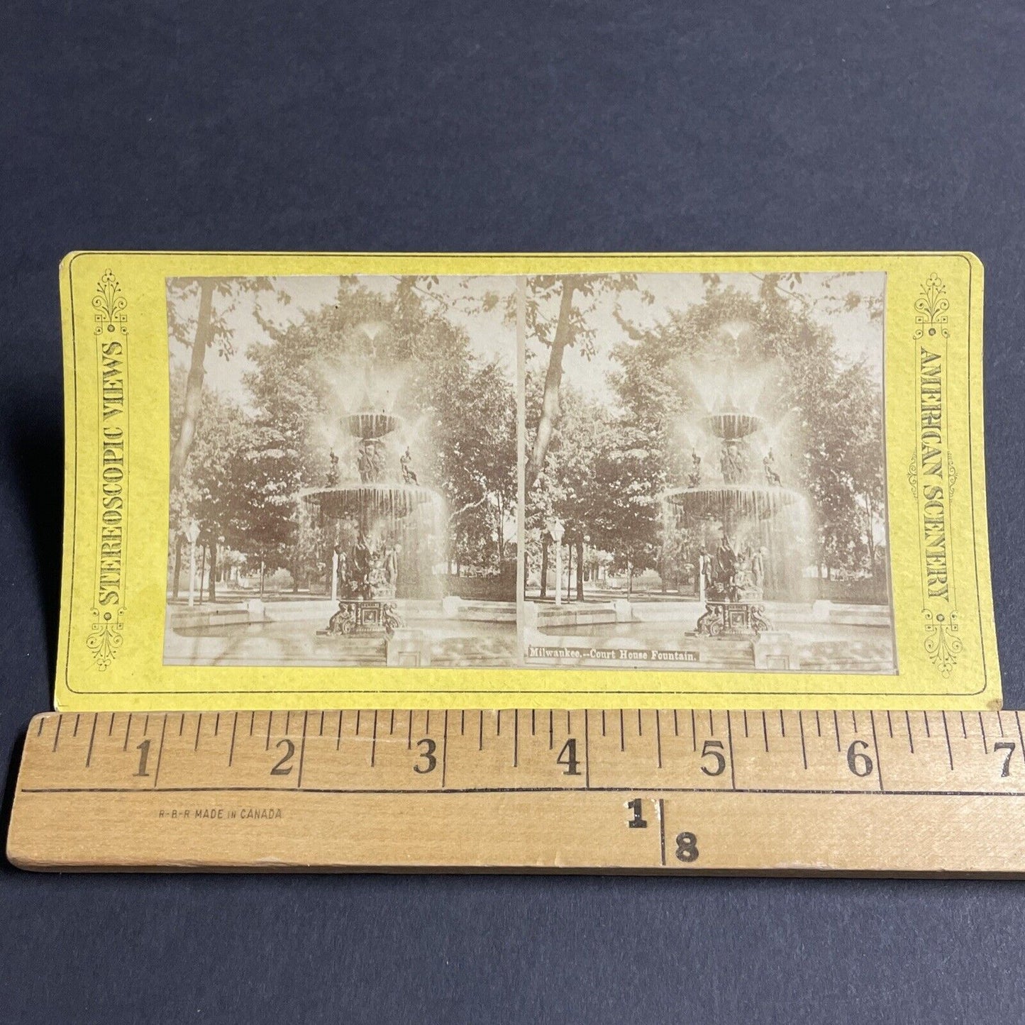 Antique 1870s Milwaukee Court House Fountain WI Stereoview Photo Card P4810