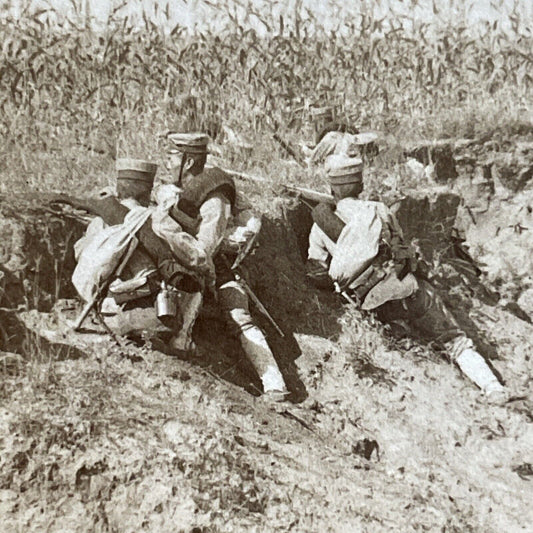 Antique 1904 Japan Soldiers Attacking Russia Troops Stereoview Photo Card P5589