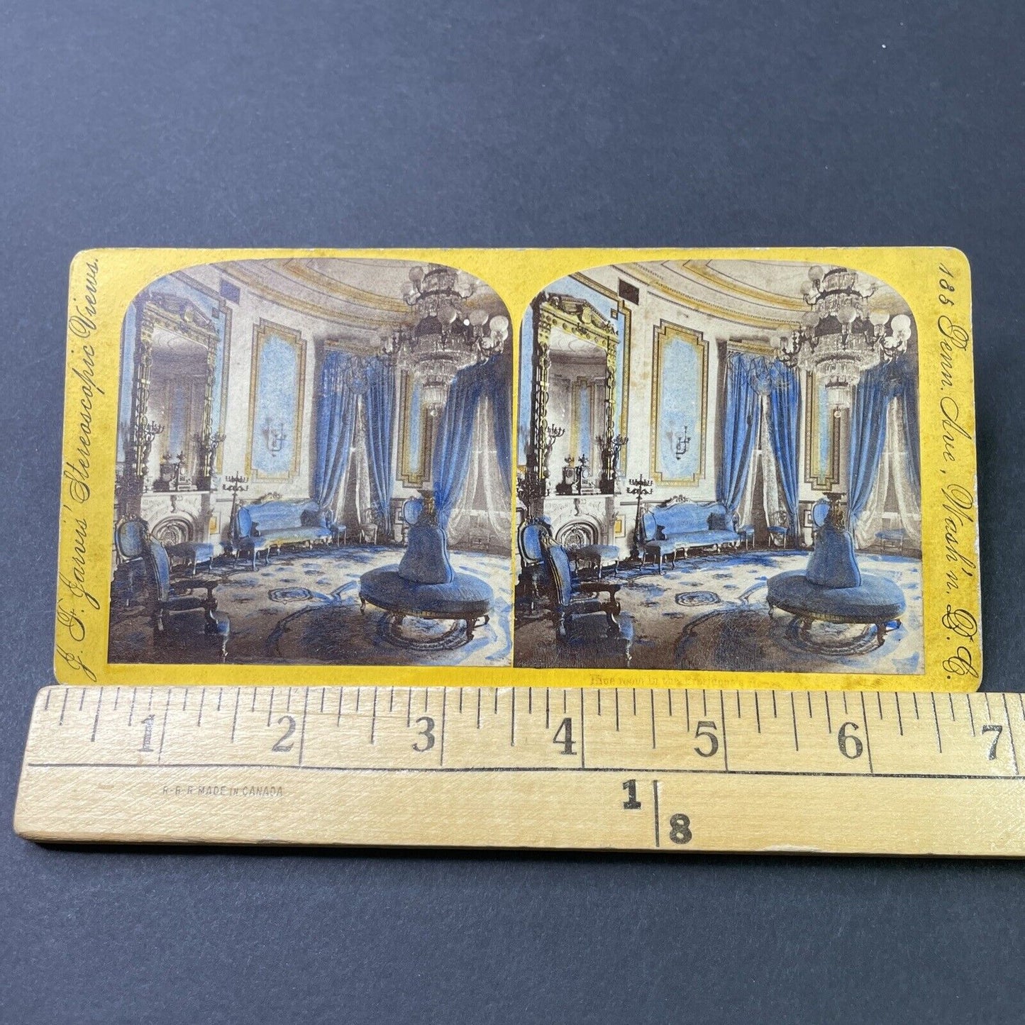 Antique 1860s White House Blue Room Washington DC Stereoview Photo Card P3094