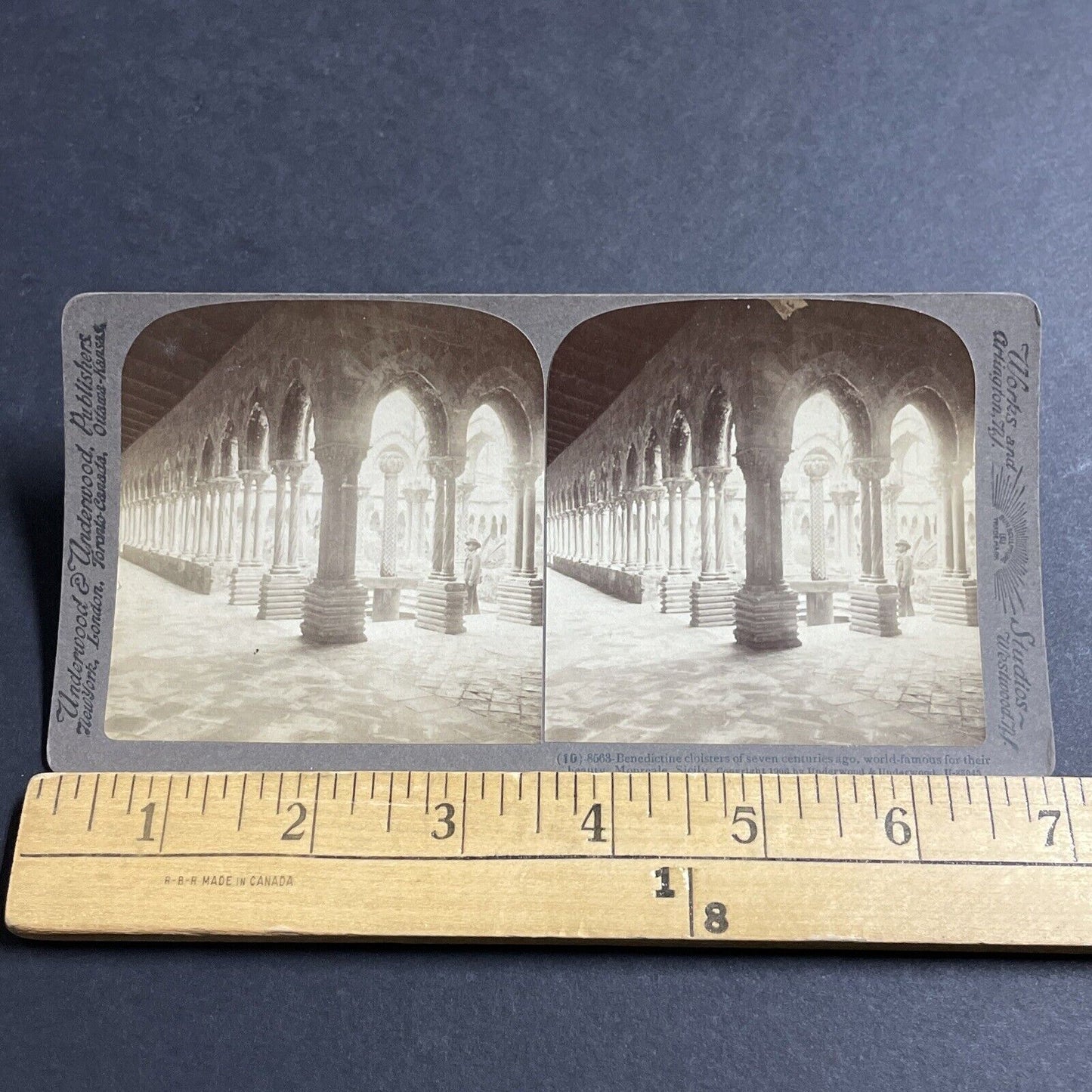 Antique 1906 Benedictine Cloisters Monreale Sicily Stereoview Photo Card P5192