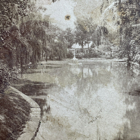 Antique 1870s Auburn Lake Mount Auburn Cemetery Stereoview Photo Card P1196