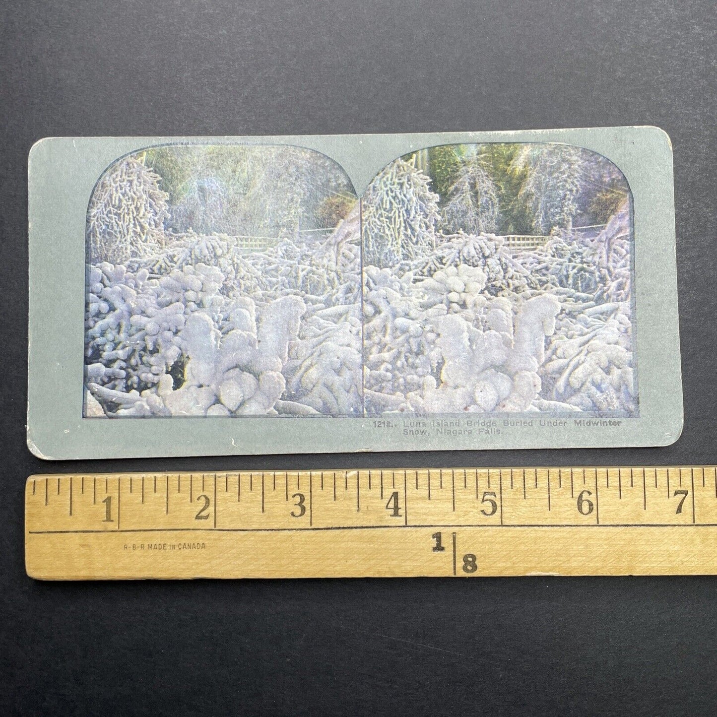 Antique 1905 Luna Island Bridge Niagara Falls Winter Stereoview Photo Card P1249