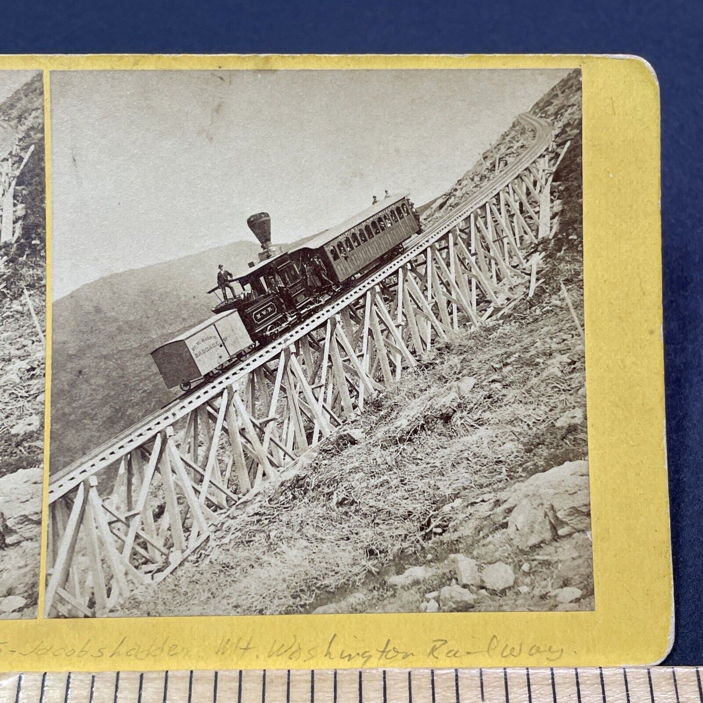 Antique 1870s Mt Washington Railroad Train Climb Stereoview Photo Card V1903