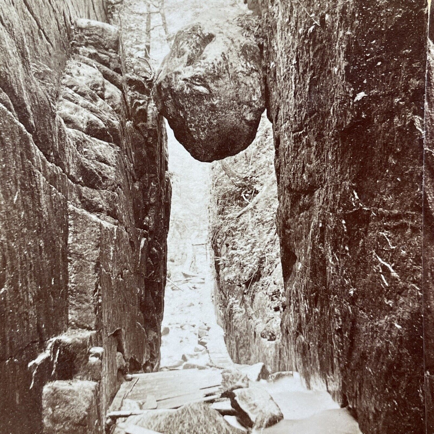 Antique 1860s Suspended Rock Franconia Notch Flume Stereoview Photo Card V1769