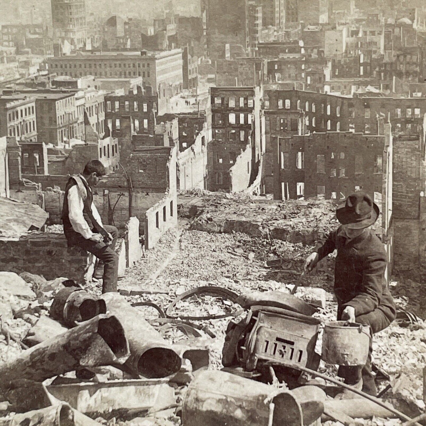 San Francisco Earthquake Telegraph Hill Stereoview Photo Card Antique 1906 X809