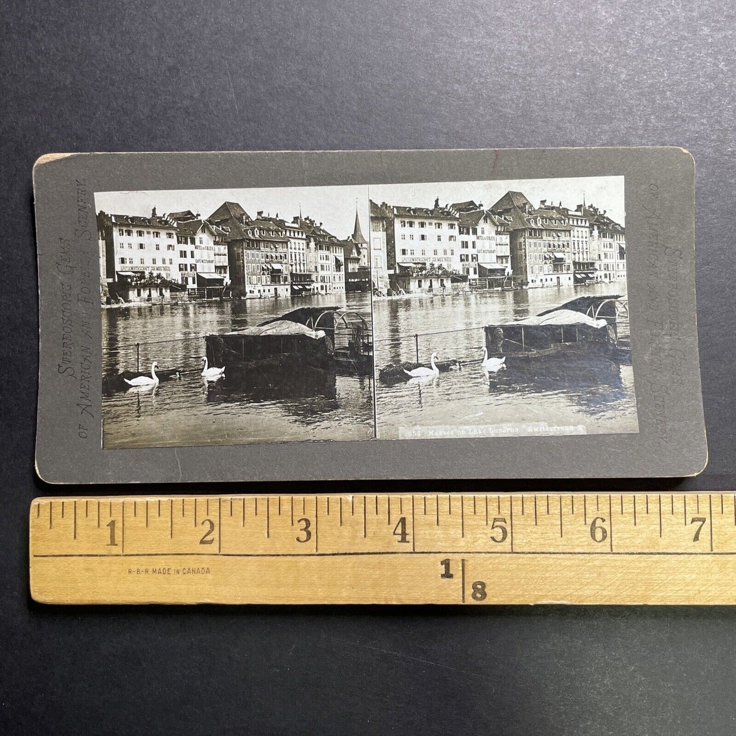 Antique 1899 Houses In Lake Lucerne Switzerland Stereoview Photo Card P1320