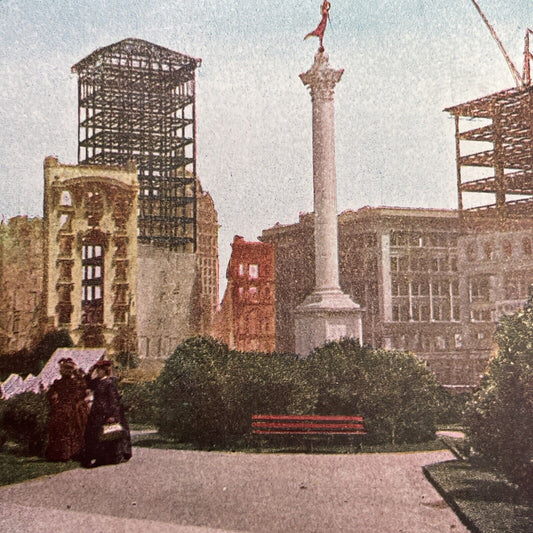 Antique 1910 San Francisco Earthquake Union Square Stereoview Photo Card 2300-23