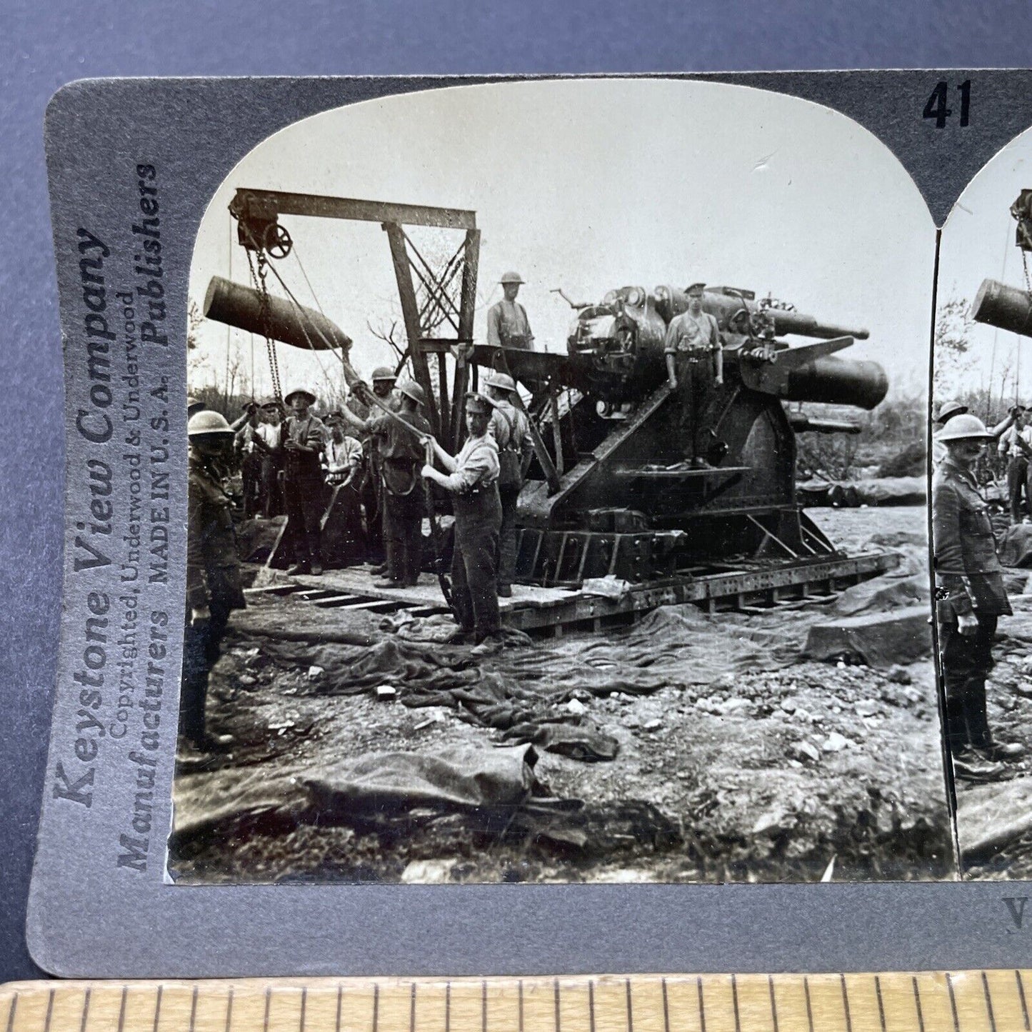 Antique 1916 British Artillery 15" Howitzer WW1 Stereoview Photo Card P2787