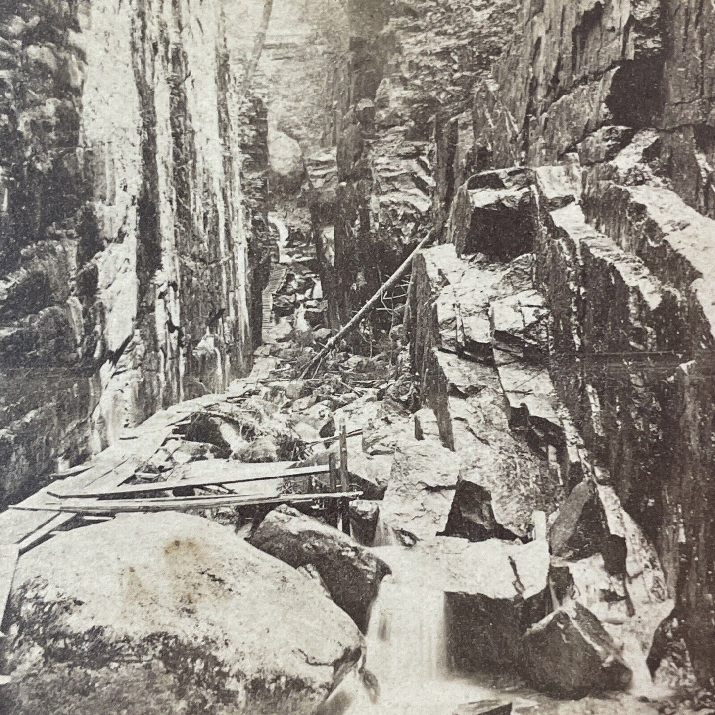 Franconia Notch NH Stereoview JS Moulton Photo Card Antique 1870 X852