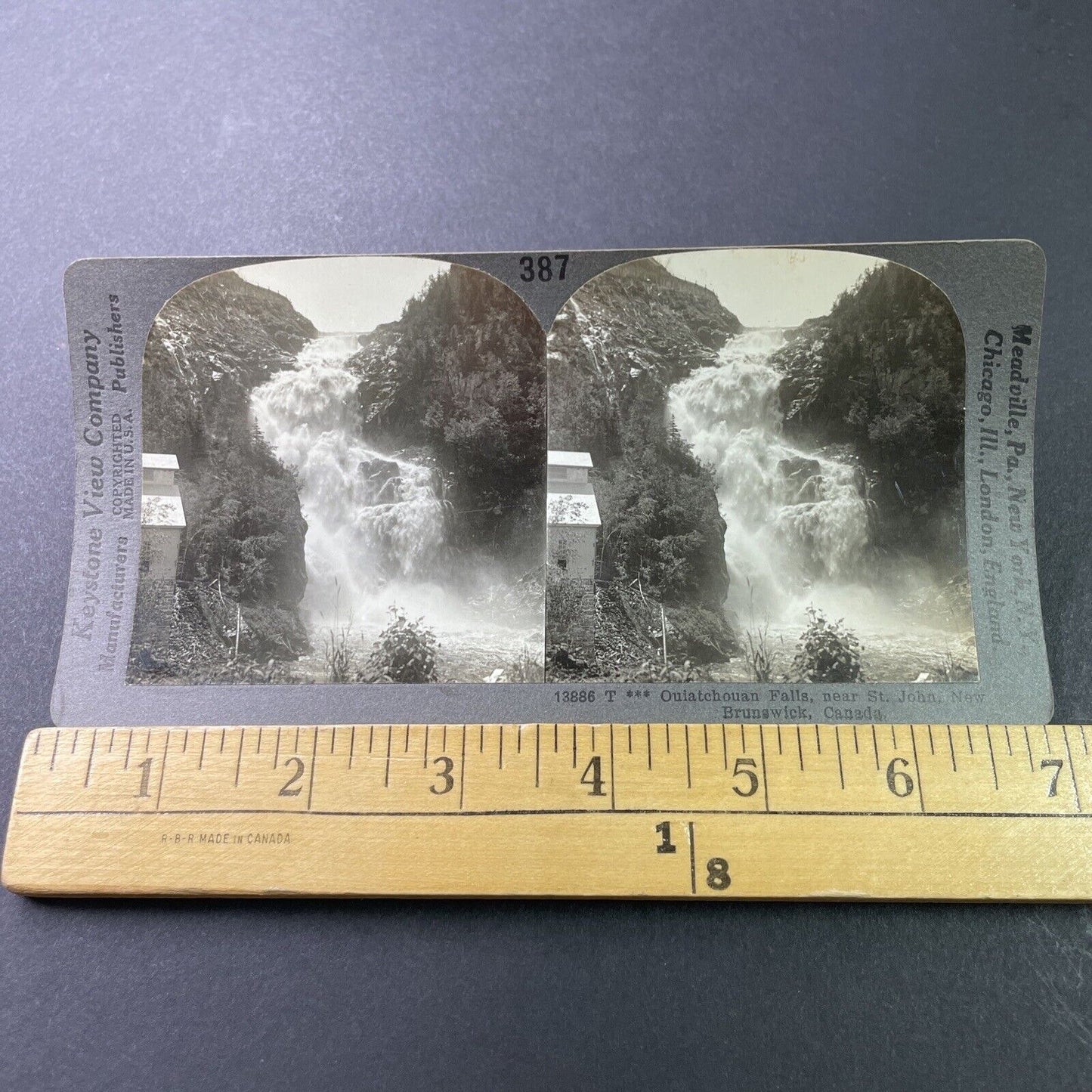 Antique 1910s Ouiatchouan Falls St John New Brunswi Stereoview Photo Card 3286
