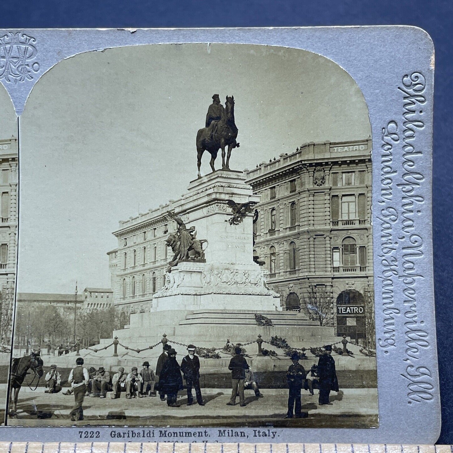Antique 1900 Garibaldi Monument Milan Italy Stereoview Photo Card P1899