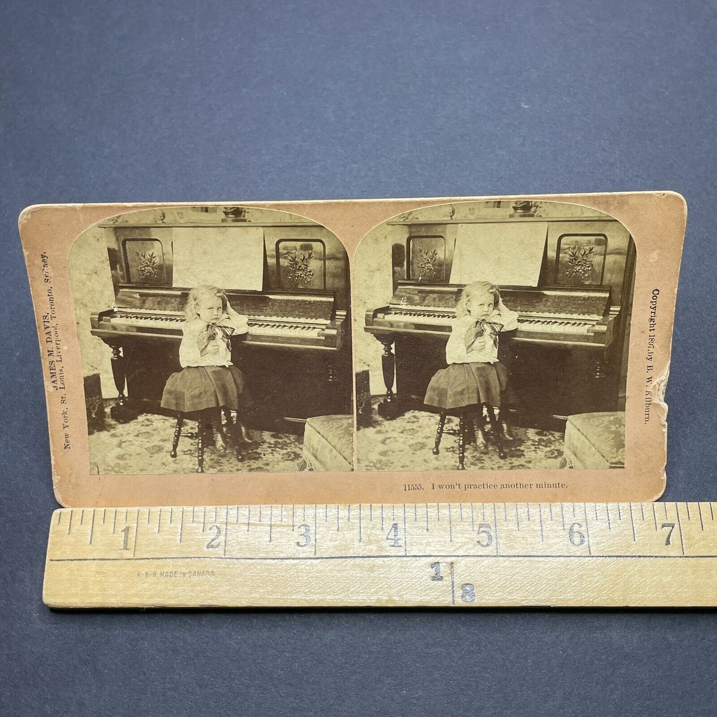 Antique 1897 Little Girl Practices Piano Stereoview Photo Card P1855