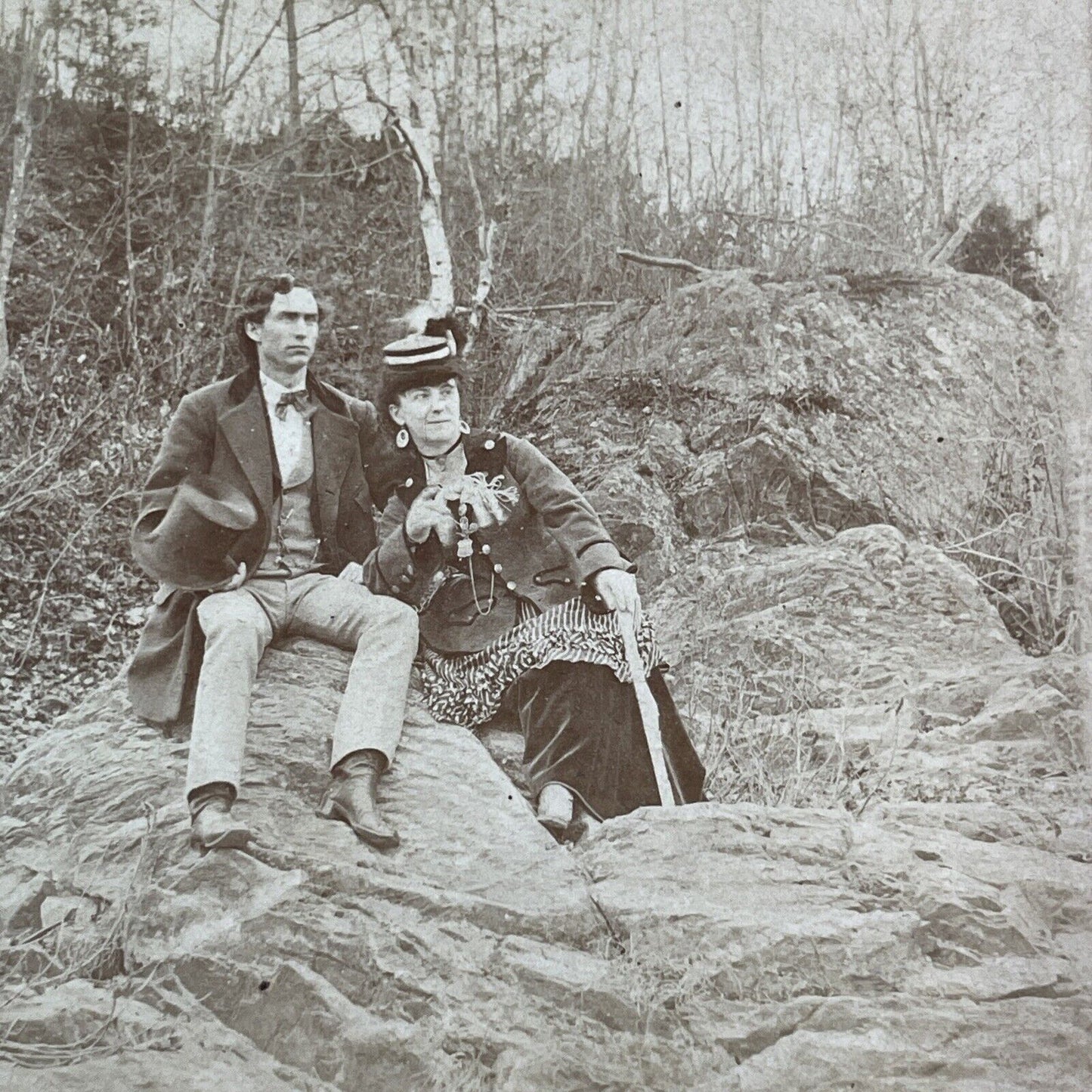 Sitting on Beach in Maine Stereoview Vose & Paul Skowhegan Antique c1870s Y2263