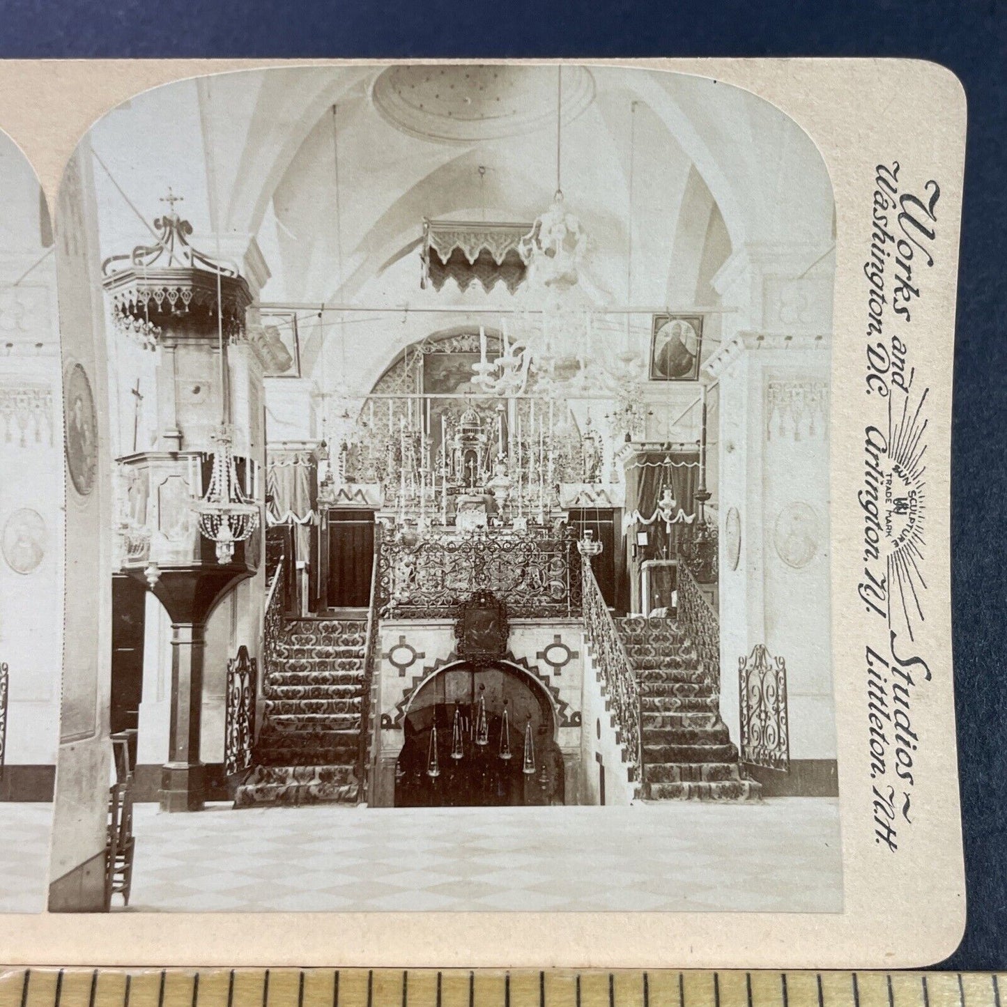 Antique 1890s Church Of The Annunciation Nazareth Stereoview Photo Card P3882