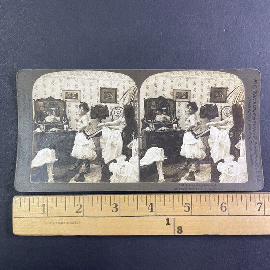 Woman has her Corset Tightened Tight Stereoview Antique c1902 Y1247