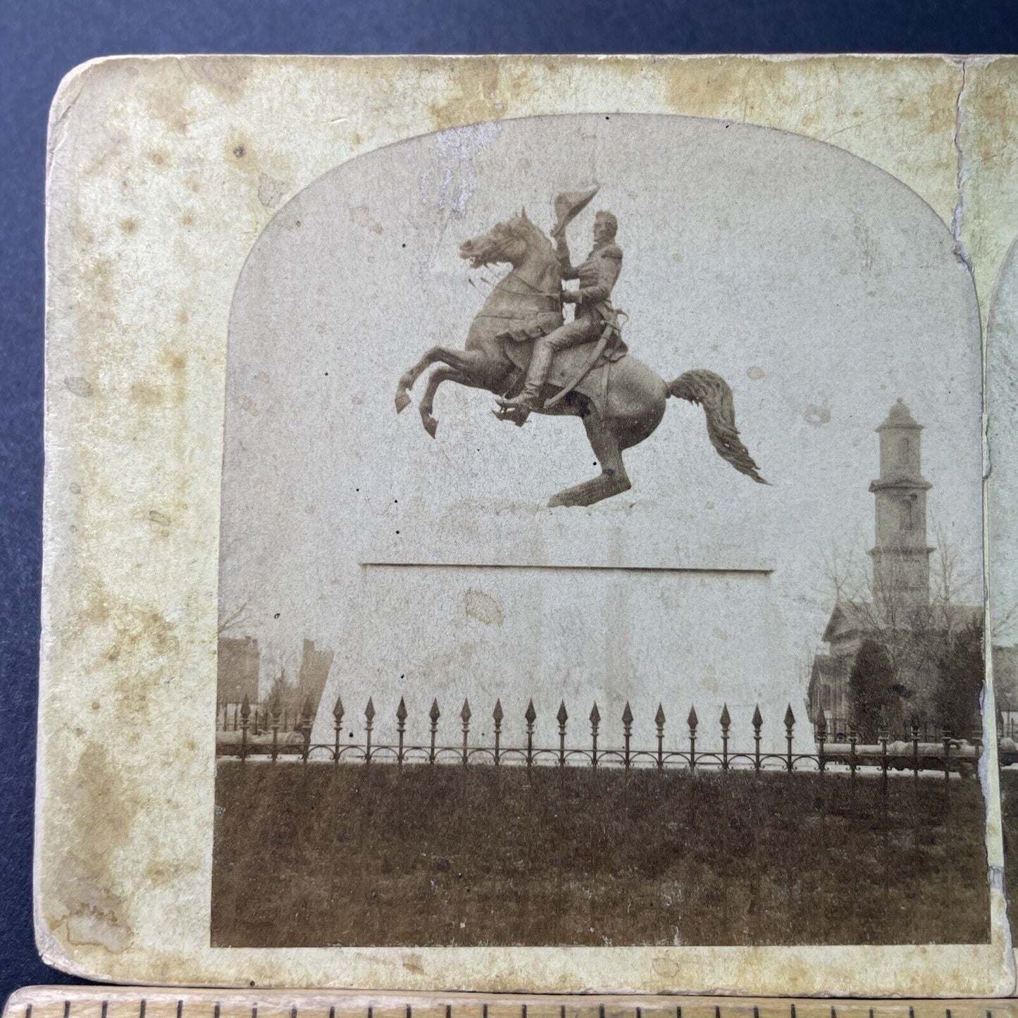 Antique 1870s General Andrew Jackson Monument Stereoview Photo Card P3294