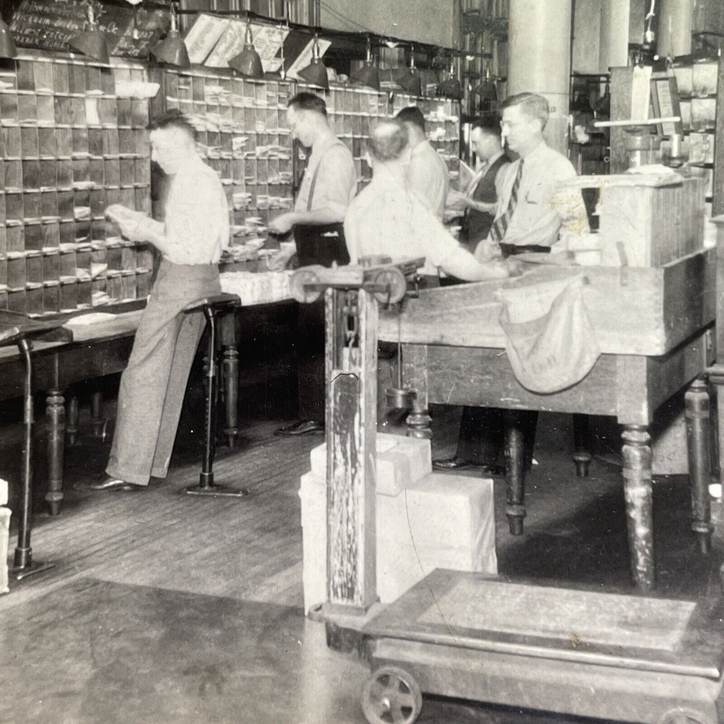 Antique 1920s USPS Mail Clerks Sorting Letters Stereoview Photo Card P1691