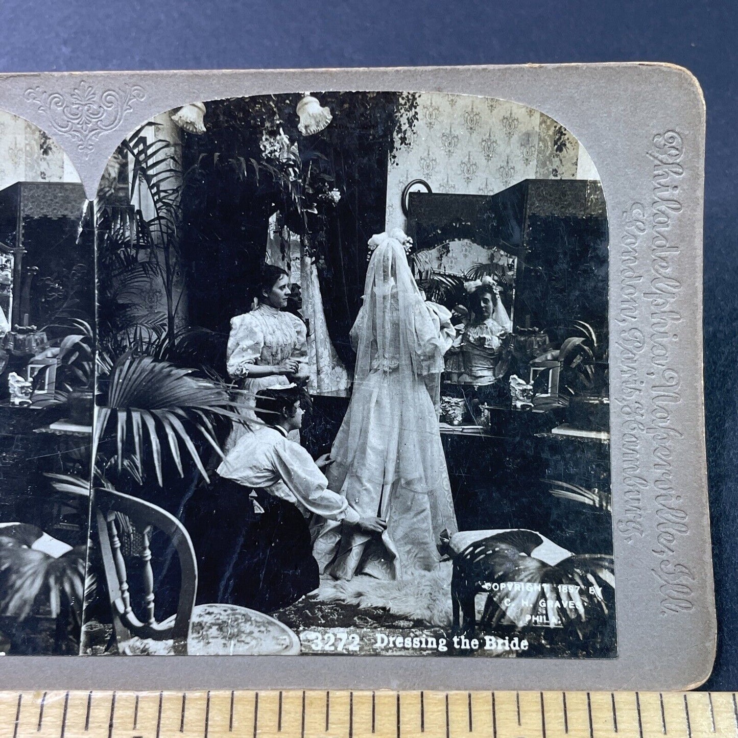 Antique 1897 Maid Servants Dress Victorian Bride Stereoview Photo Card P2941