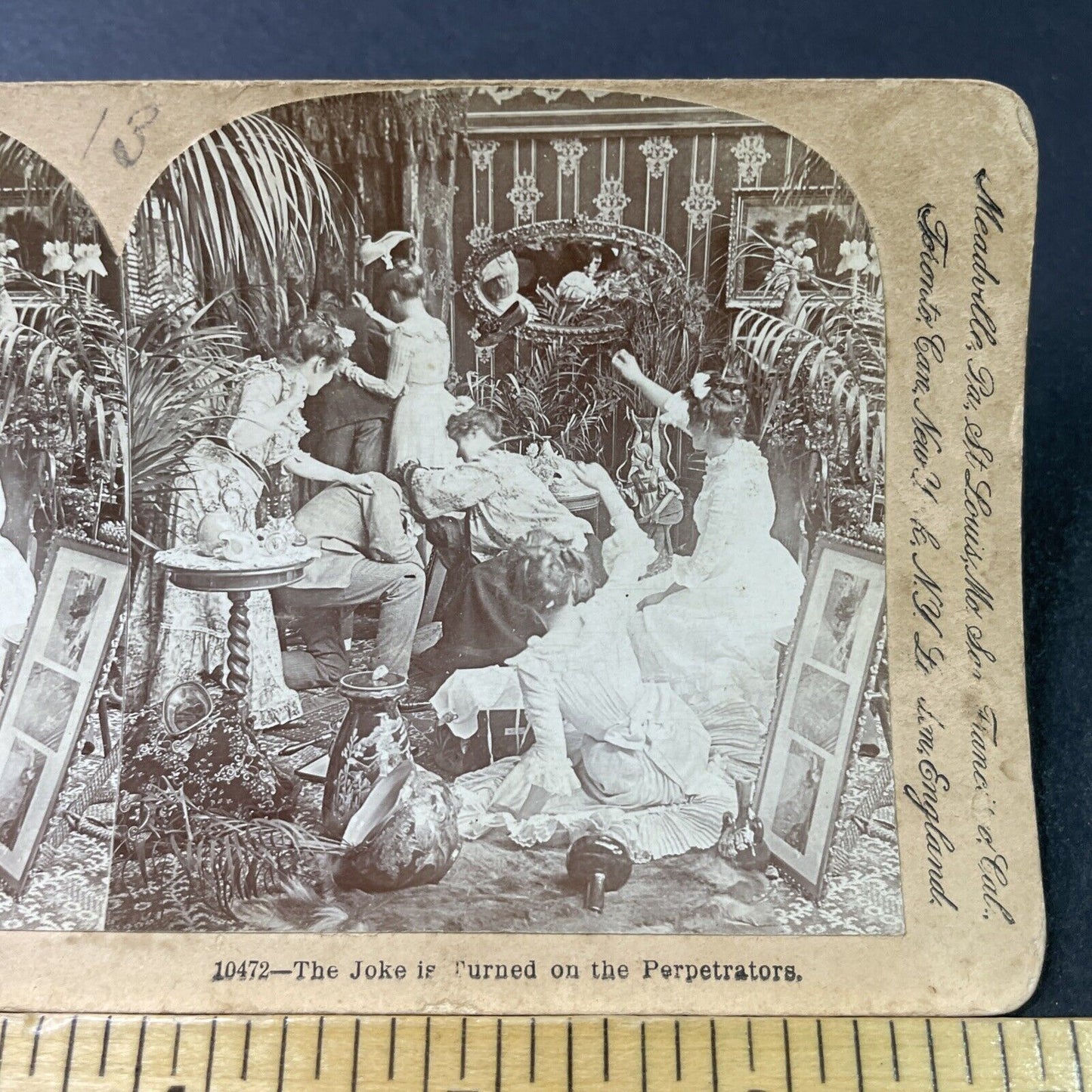 Antique 1901 Women Attack Men In A Brothel Stereoview Photo Card P2853