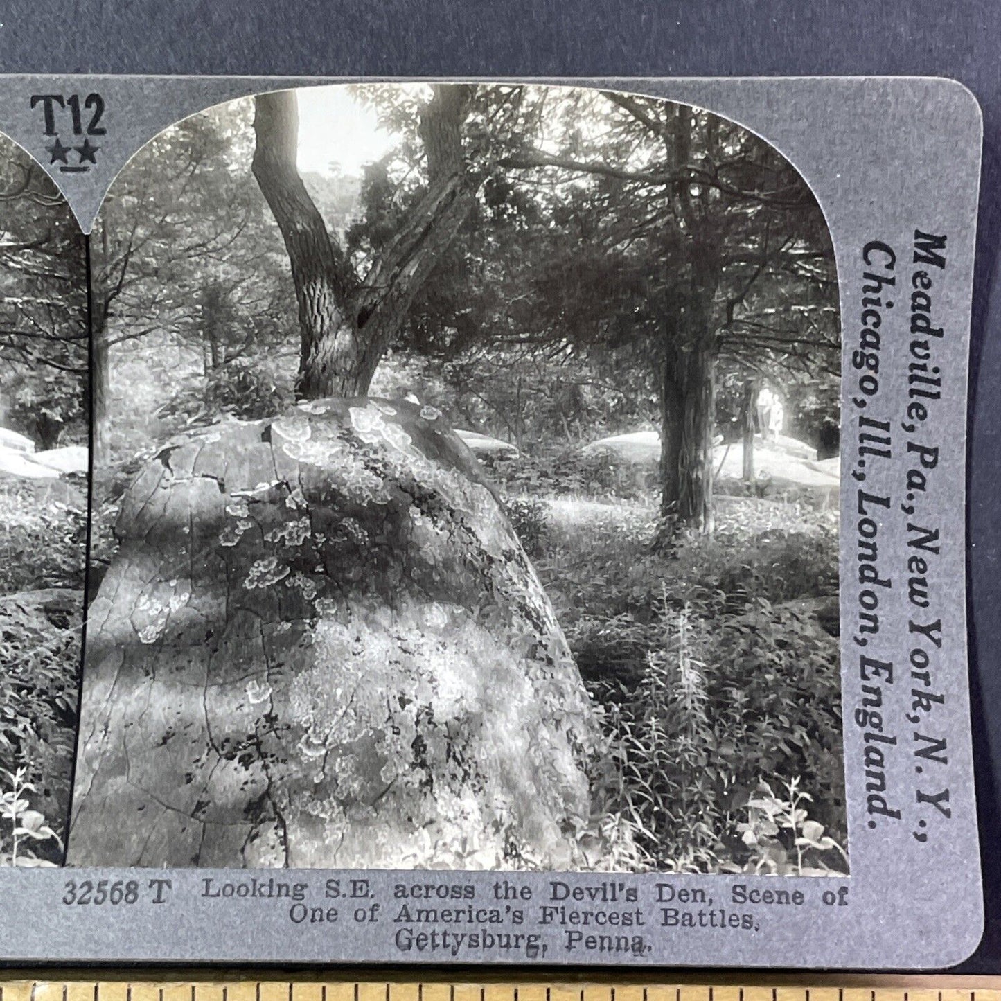 The Devil's Den Civil War Battleground Stereoview Gettysburg c1920s Y988