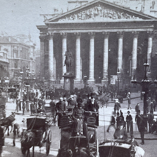 Antique 1890s Traders Leaving London Stock Exchange Stereoview Photo Card P1885