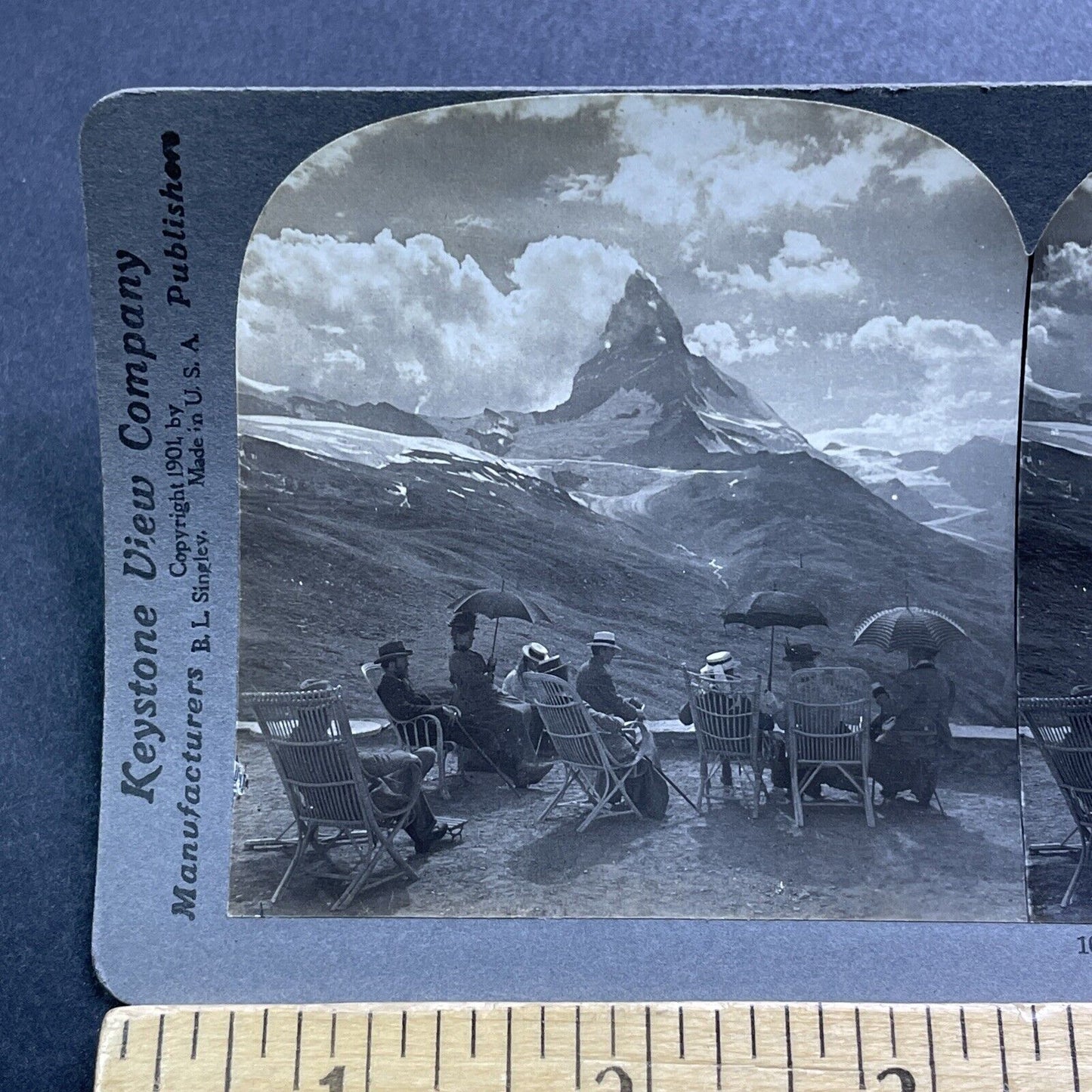 Antique 1901 Wealthy Victorian People Matterhorn Stereoview Photo Card V2872