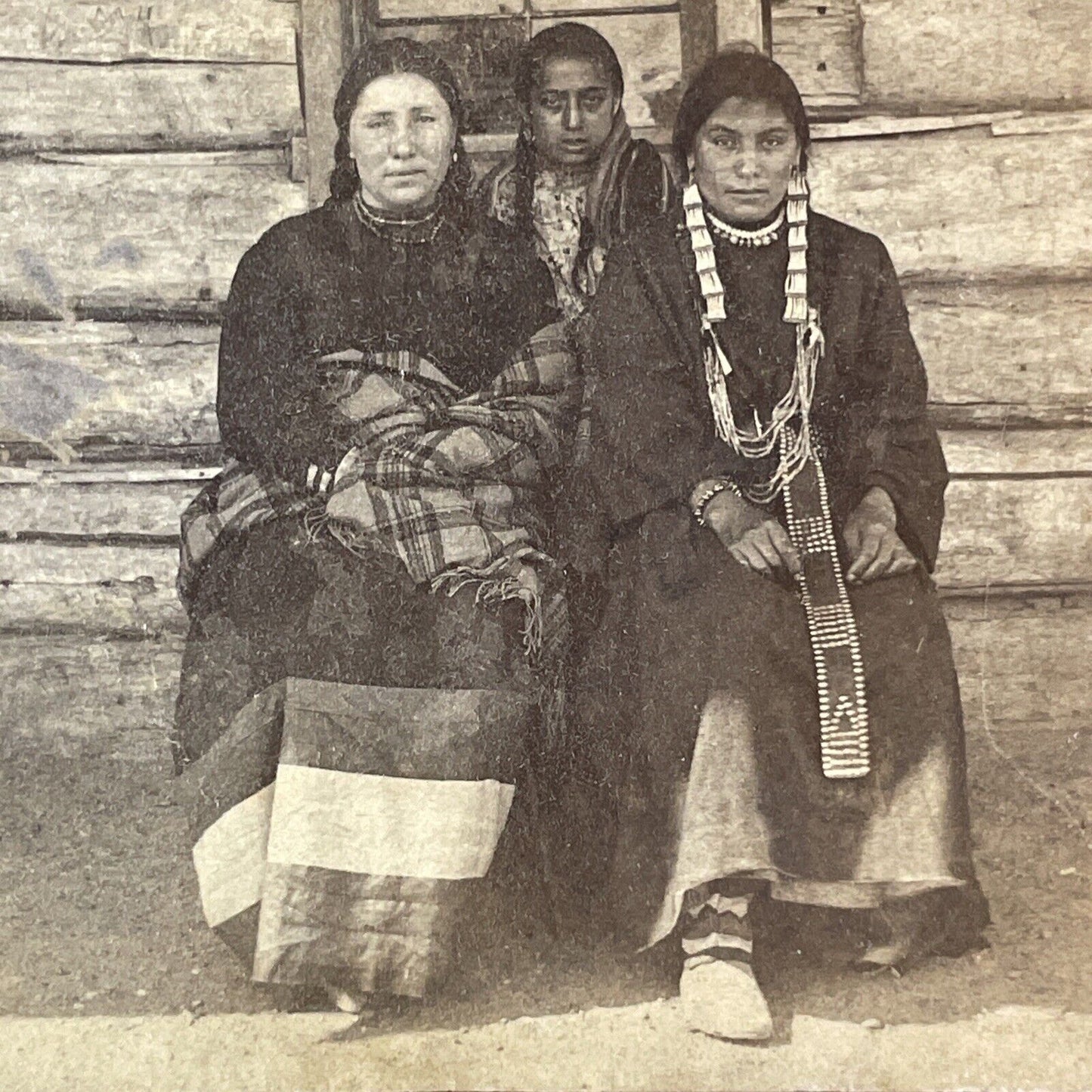 North Dakota Sioux Native Indian Women Stereoview Fargo ND Antique c1872 X1250