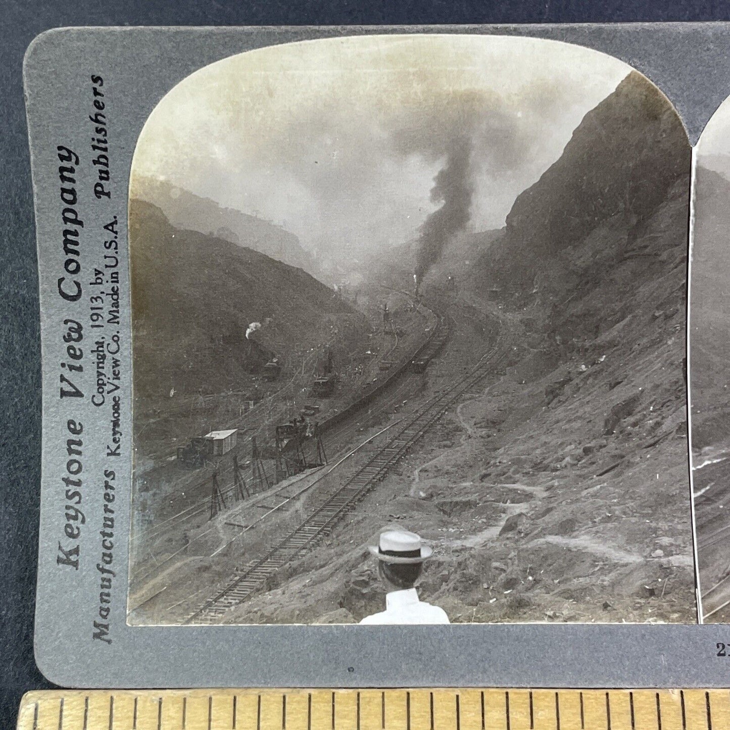 Steam Trains and Excavators Digging Panama Canal Stereoview Antique c1913 Y2827