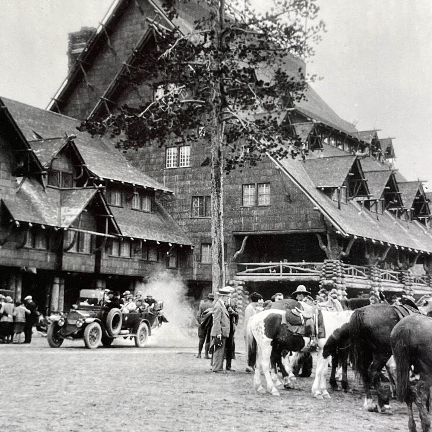 The Old Faithful Inn Hotel Yellowstone Wyoming Stereoview Antique c1910s Y1181