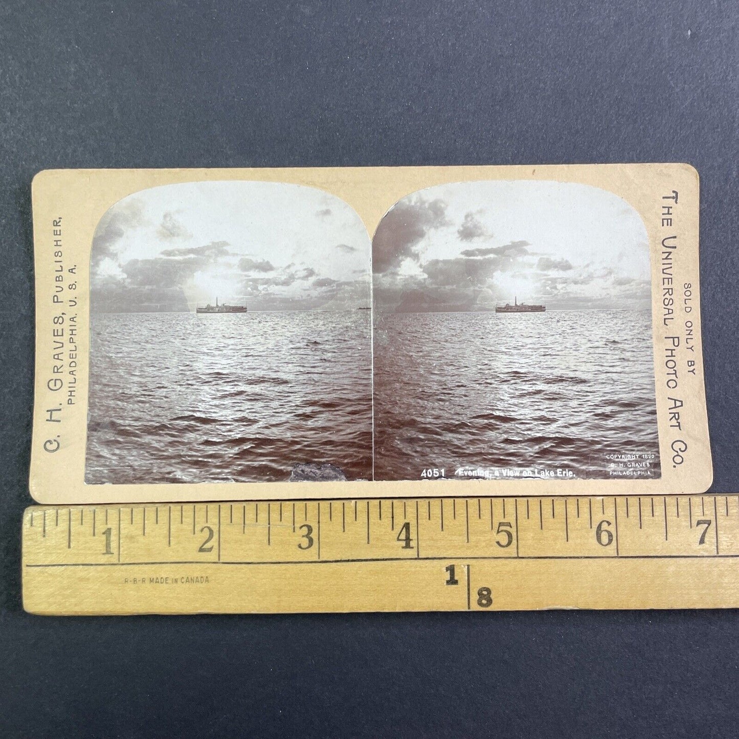 A Steamship Paddle Boat On Lake Erie Stereoview CH Graves Antique c1900 X3182