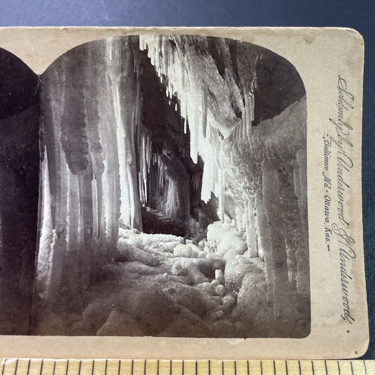 Antique 1880s Frozen Cave Behind Niagara Falls Stereoview Photo Card P3930