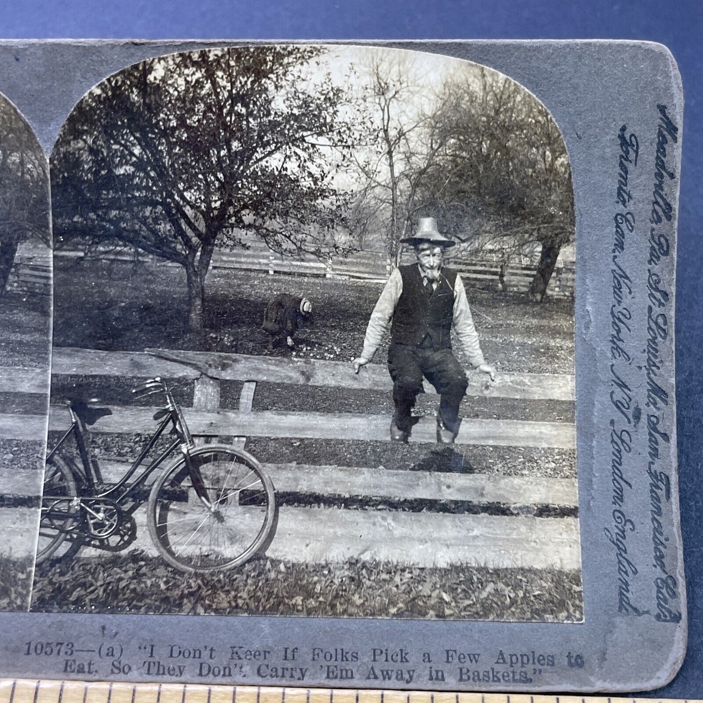 Antique 1900 A Poor Old Farmer Sits On A Fence Stereoview Photo Card P2643