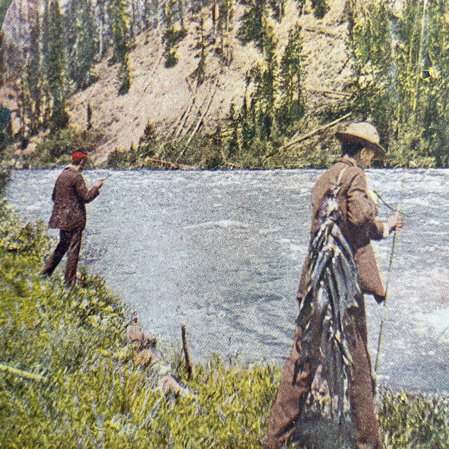 Antique 1899 Fishing Near Kettle Falls Washington Stereoview Photo Card P580-072