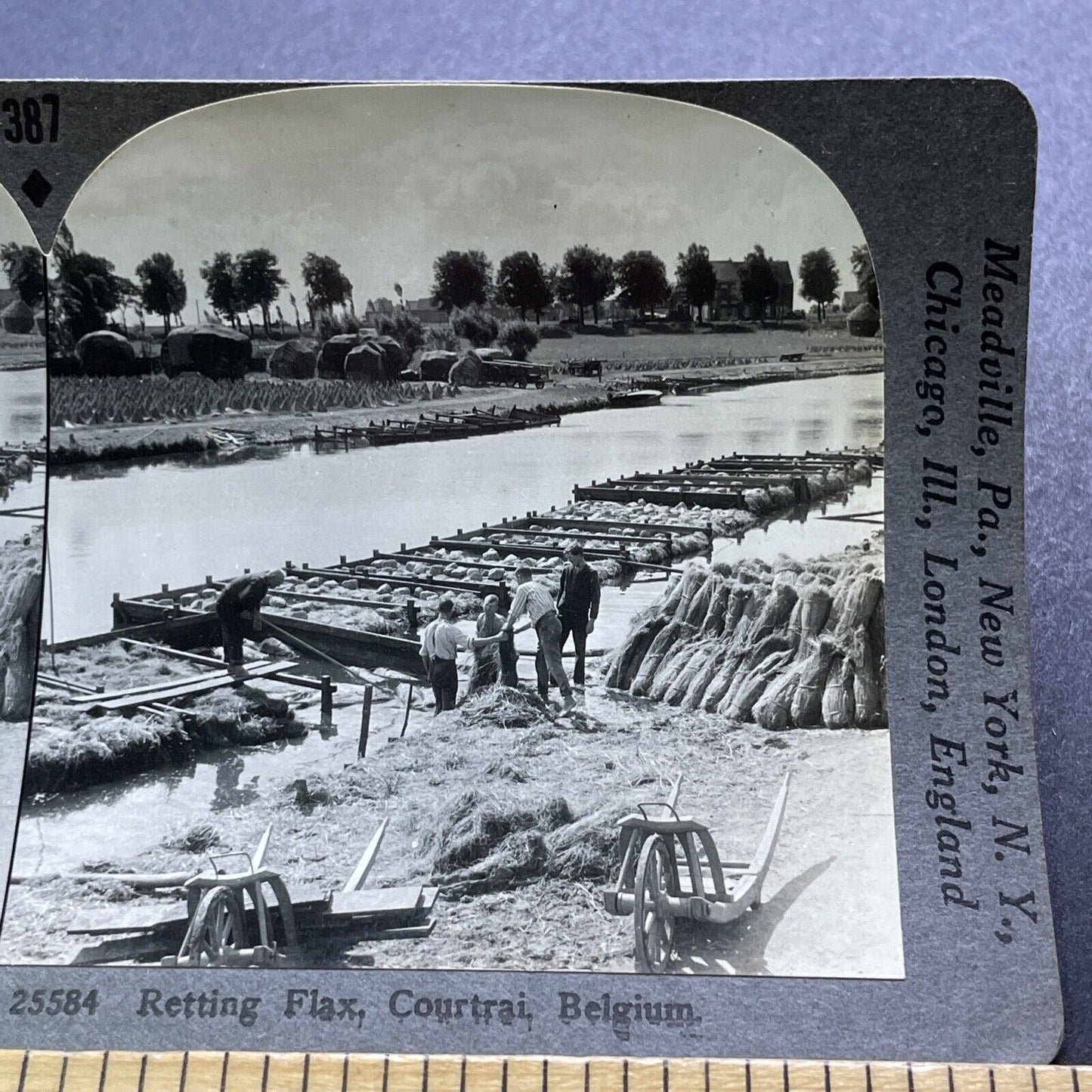 Antique 1920s Farming Boats Courtrai Belgium Stereoview Photo Card V2933