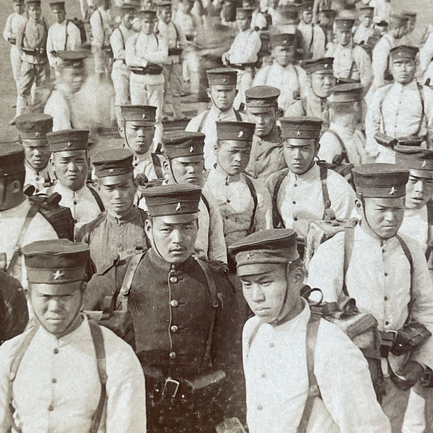 Antique 1904 Japan Army Soldiers Hardened By War Stereoview Photo Card P1820