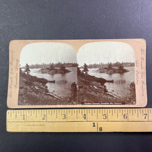 Sans Souci Island Parry Sound Ontario Stereoview  Garden Channel c1899 Y486