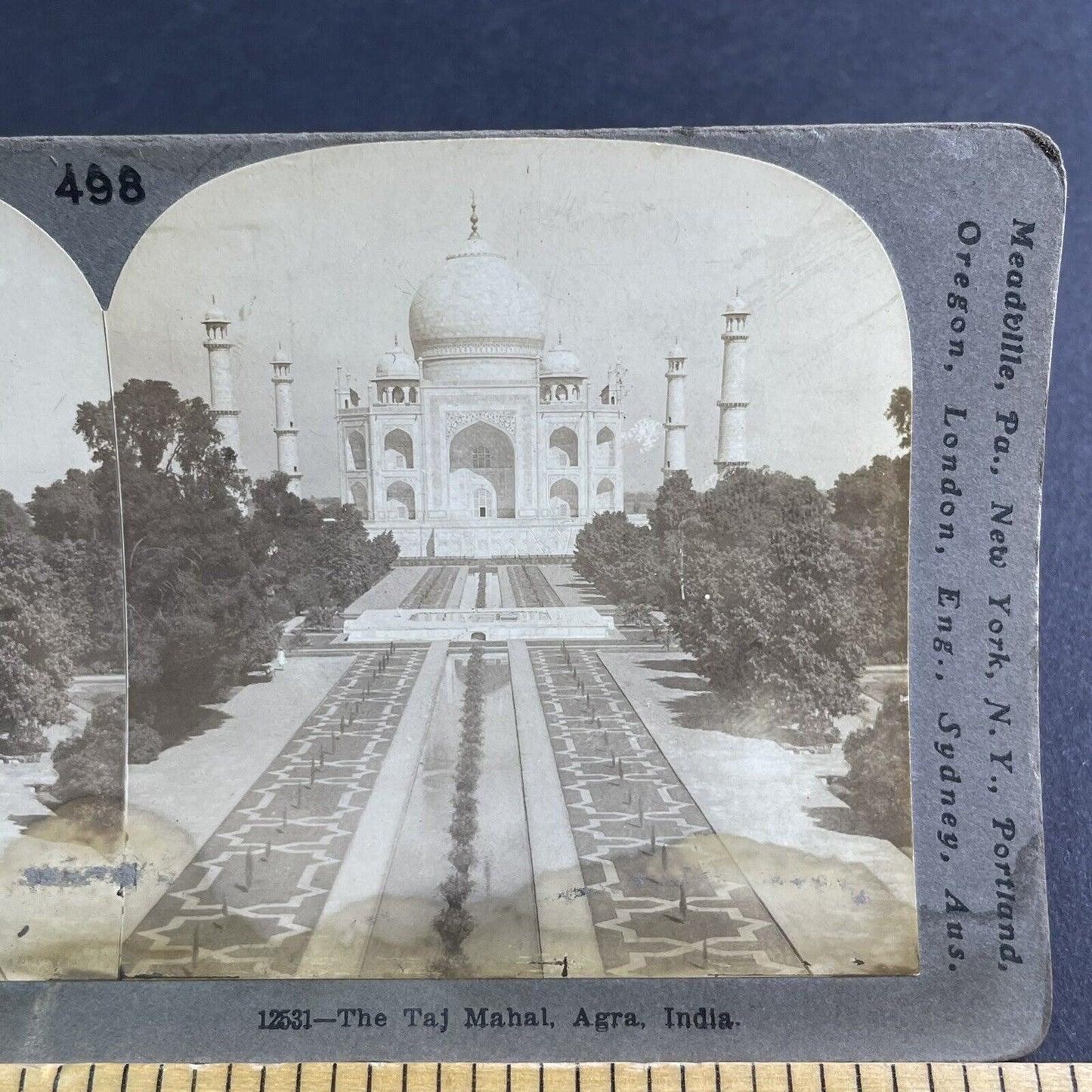 Antique 1902 The Taj Mahal Agra India Stereoview Photo Card P2224