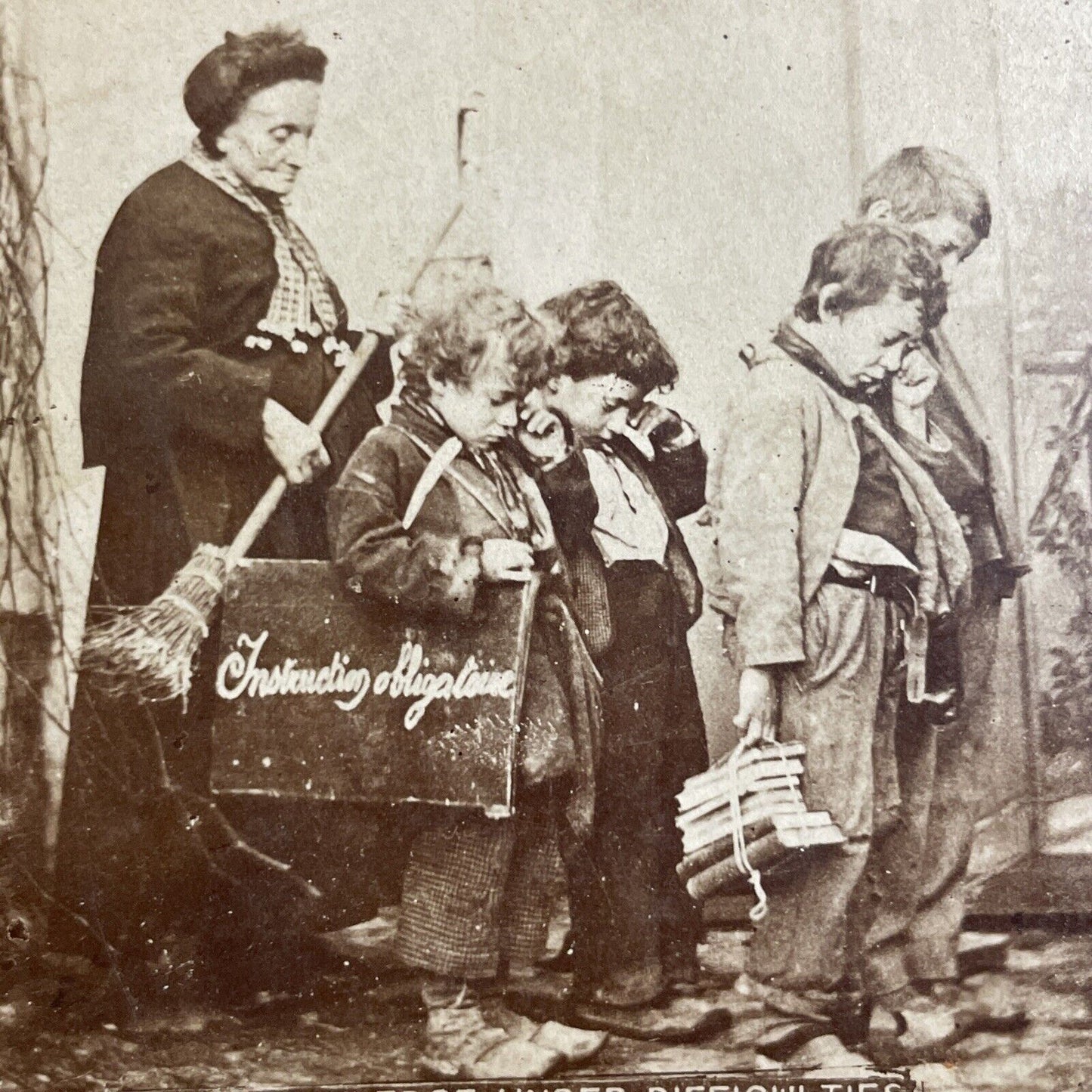 Antique 1870s Child Orphans Extreme Poverty France Stereoview Photo Card P4692