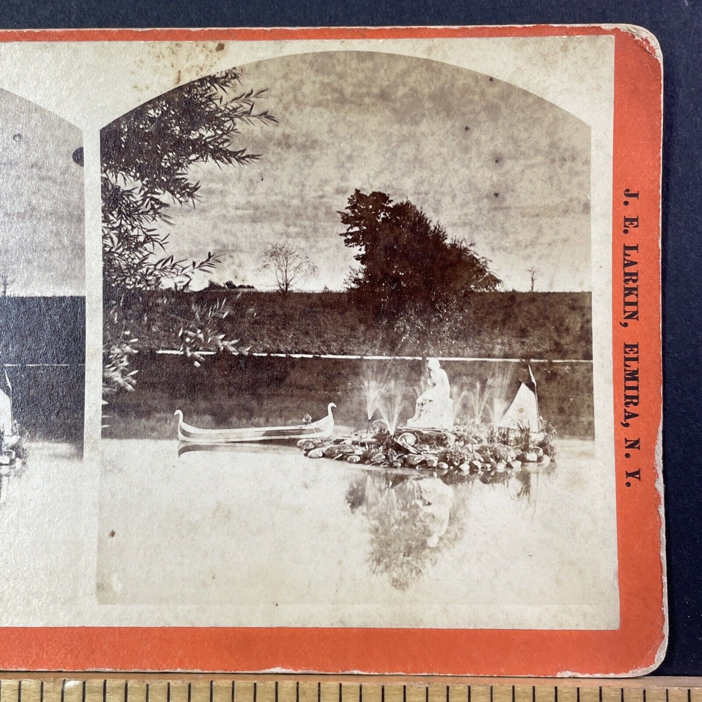 Lake Eldridge Elmira NY Stereoview JE Larkin Photo Card Antique c1868 X854