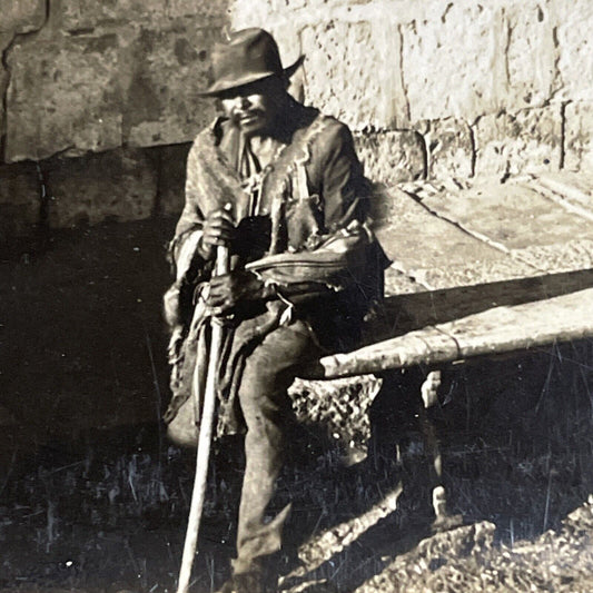 Antique 1910s Old Peruvian Man Rests Arequipa Peru Stereoview Photo Card P4417